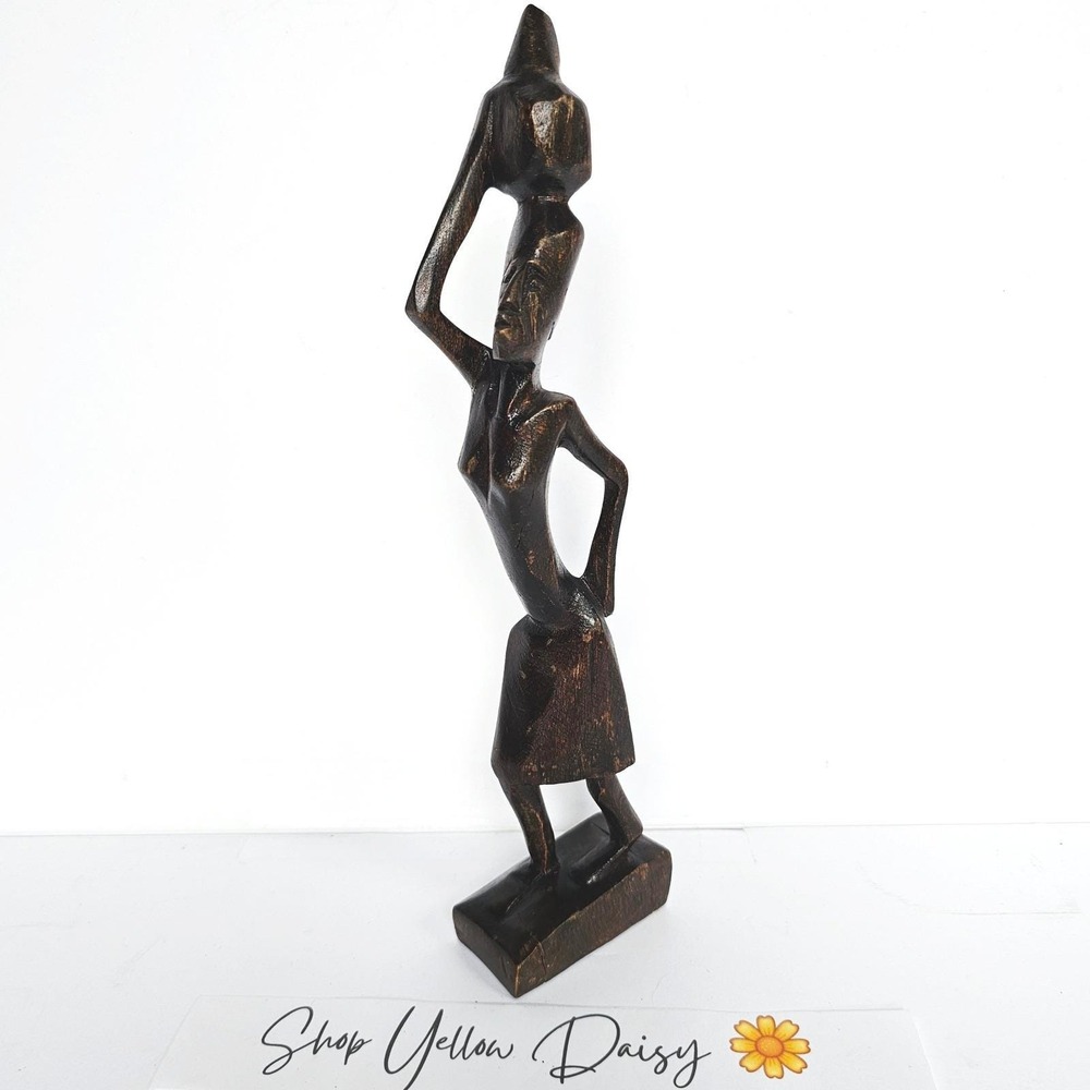 Vintage Hand Carved Wood African Woman‎ Figurine Tribal Folk Art Statue 11" Boho